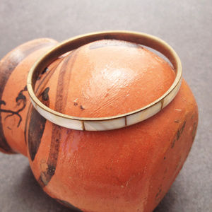 Vintage Brass and MOP Inlay Bangle Bracelet